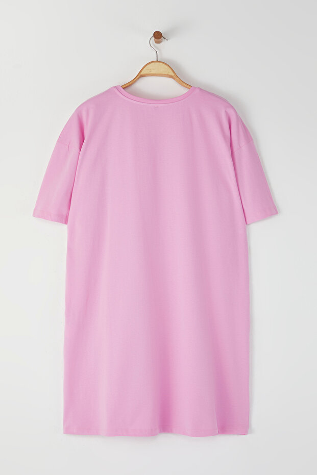 Nagy méretű rózsaszín geometrikus pólóruha - 100% pamut TBBSS22EL2269 - 8