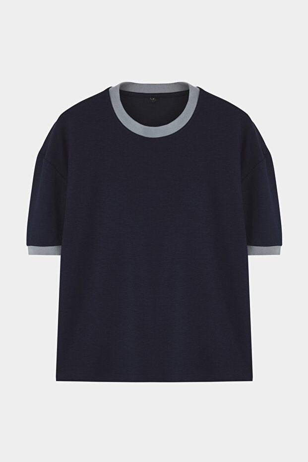 Lacivert Boxy Fit/Kare Kesim Yumuşak Doku İnterlok Kumaş T-Shirt TMNSS25TS00078 - 6