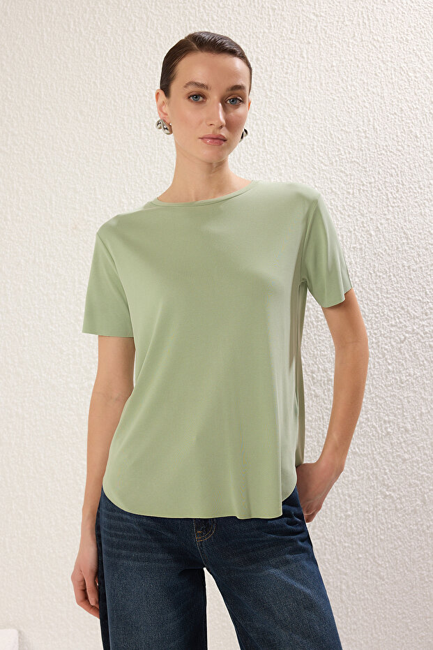 Mint More Sustainable Soluk efektli Modal Kumaş Oversize/Geniş Kesim Örme T-Shirt TWOSS25TS00124 - 1