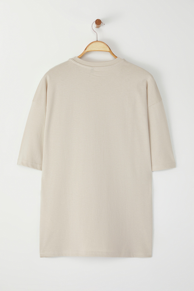 Taş Oversize %100 Pamuklu Bisiklet Yaka Minimal Yazı Baskılı Tok Kumaş T-shirt TMNSS23TS00084 - 9