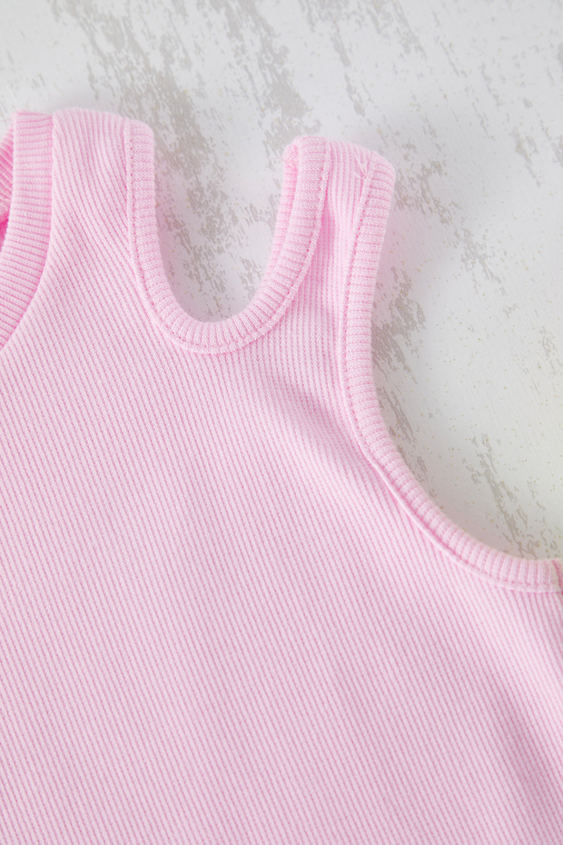 Pembe Kız Çocuk Pamuklu Pencere/Cut Out Detaylı Örme Atlet TKDSS25AL00000 - 4
