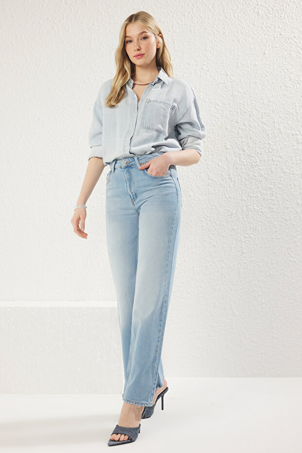 Açık Mavi More Sustainable Yüksek Bel Wide Leg Jeans TWOSS25JE00054 - 1