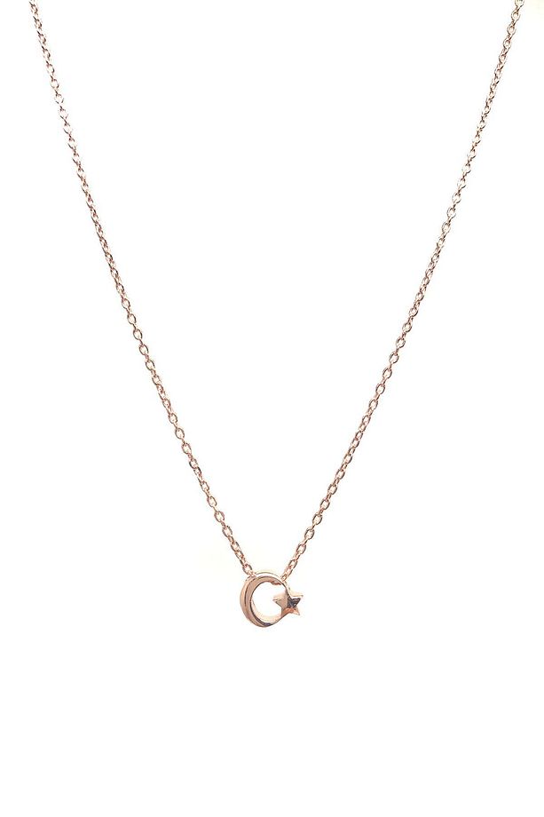 925 Ayar Rose Kaplamalı Minimal Ay Yıldız Gümüş Kolye - 4
