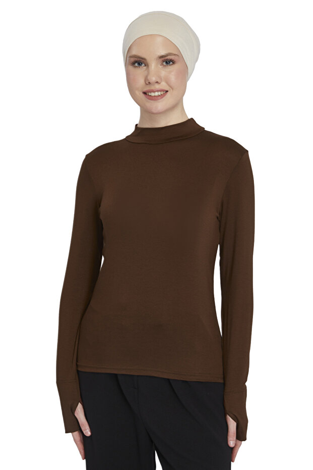 Women's Organic Finger Snap Turtleneck Body - Chocolate