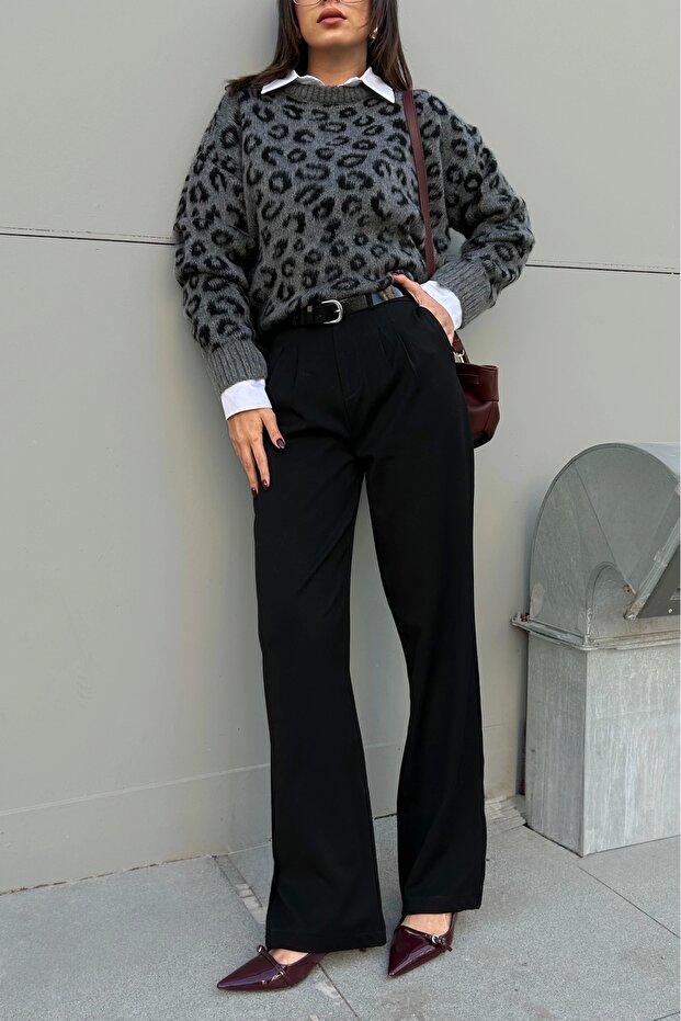 Women's Gray Leopard Pattern Sweater 1014-5229 - 7