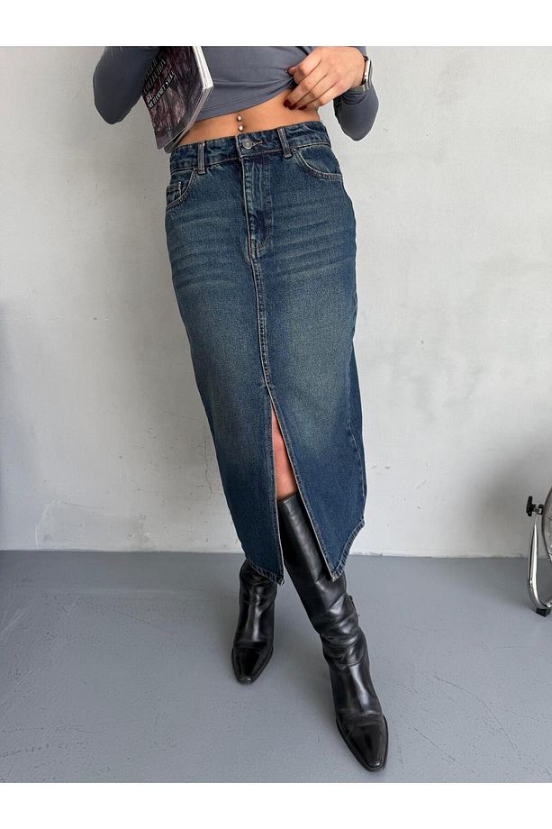MAXI BOY YIRTMAÇLI TİNT JEAN ETEK - 6