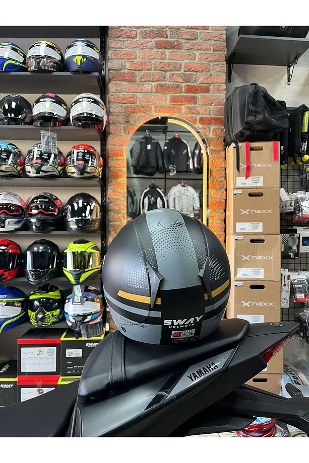 SW 715 GEMINI SİYAH GRİ Yarım Kask - 1