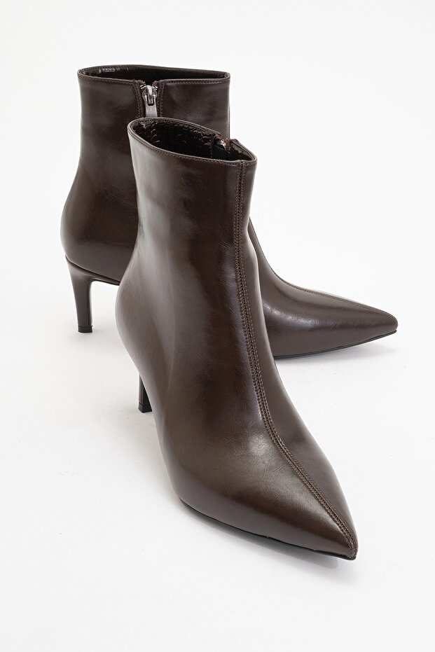 Noya Brown Skin Pointed Toe Women's Thin Heeled Boots