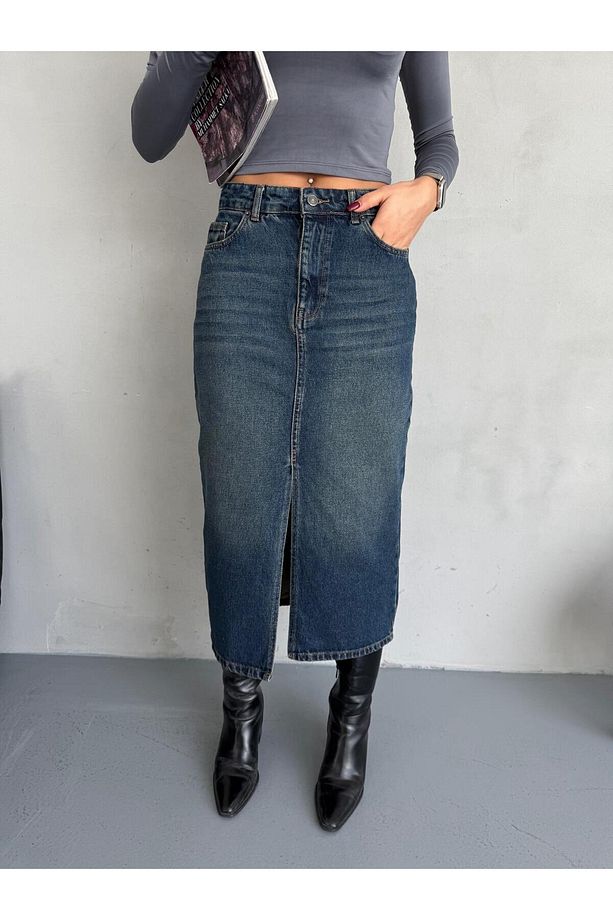 MAXI BOY YIRTMAÇLI TİNT JEAN ETEK - 5