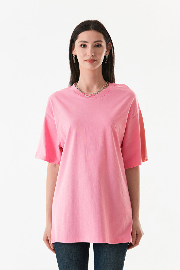 Basic Oversize Bisiklet Yaka Tişört - 8