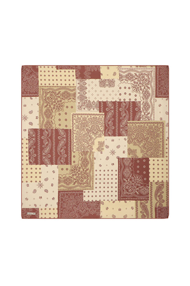 Tile Patchwork Pattern Twill Silk Scarf - 1