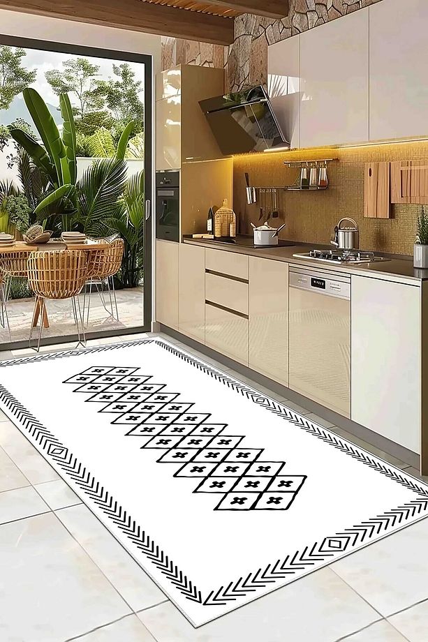 Mutfak Halısı Geometrik İskandinav Eskitmeli Dijital Baskı Yıkanabilir Kaymaz Taban 8177MUTFAK - 2