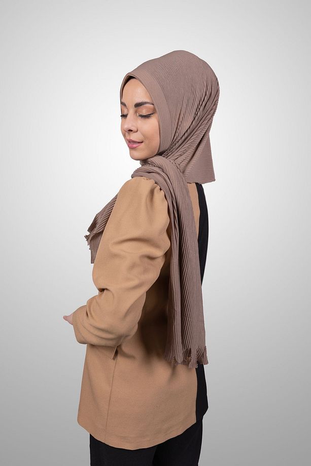 Pratik Pliseli Şal Hazır Geçmeli Organik Vizon Rengi Süngerli Model - 6