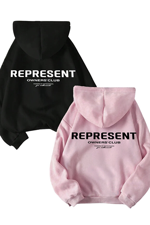 Wish BF Represent Sevgili Çift Kombin - Baskılı Oversize Kapüşonlu Sweatshirt