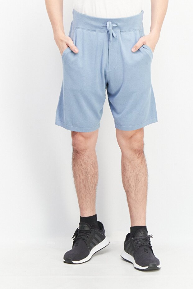 شورت رجالي أساسي محبوك برباط، أزرق فولاذي - 1