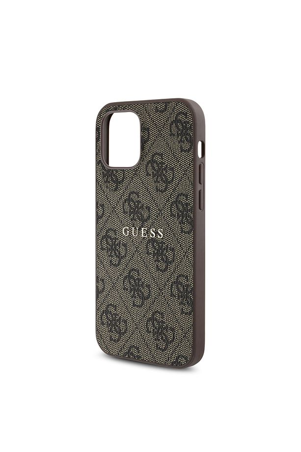 iPhone 12 Pro Kılıf Guess  Lisanslı Magsafe Şarj Özellikli 4G Desen Yazı Logolu Kapak Kahverengi - 4