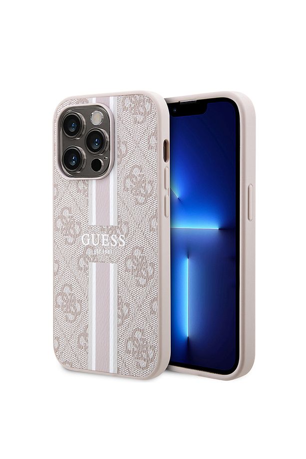 iPhone 15 Pro Kılıf Guess  Lisanslı Magsafe Şarj Özellikli 4G Şerit Tasarımlı Printed Kapak Pembe - 1