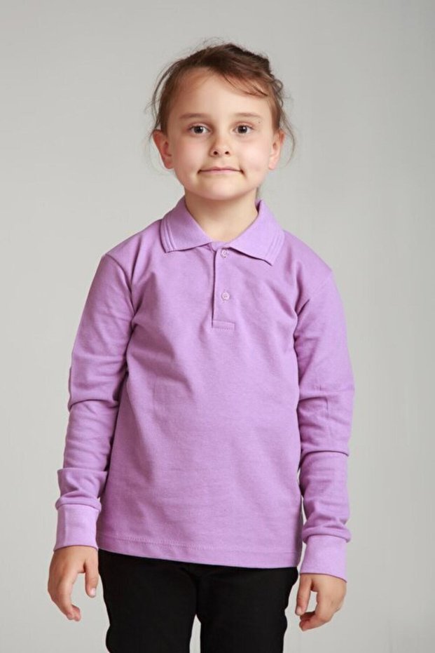Noble Unisex Children's Polo Neck Long Sleeve Lilac School T-Shirt Combed Cotton