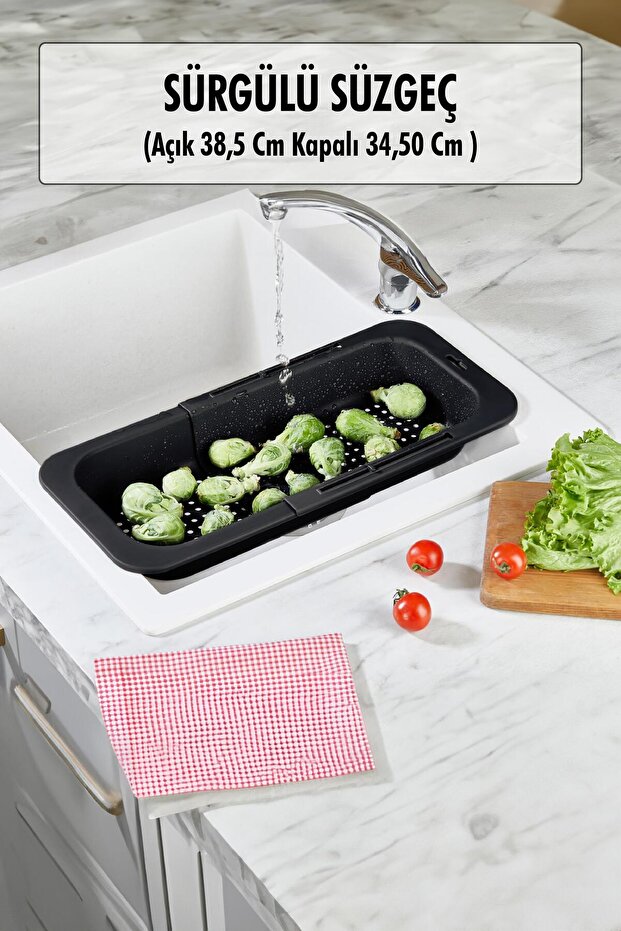 Lavoba Black Vegetable Fruit Strainer with Opening Close and Sliding Inside (38,5X34,50 cm)