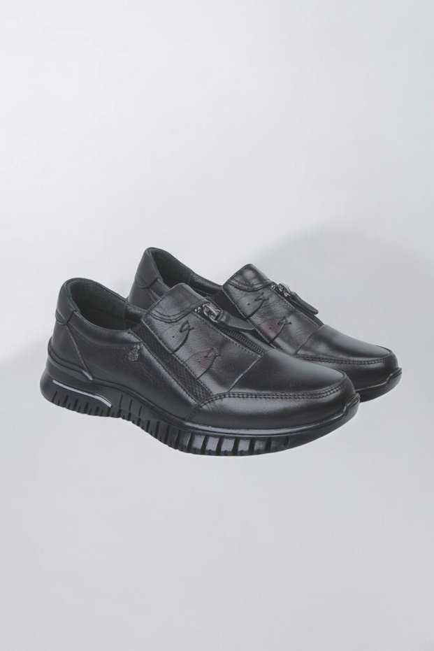 Genuine Leather Orthopedic Flexible Sole Ornamental Zippered Casual Women's Shoes