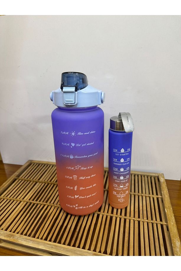 Motivasyonel Su Matarası, Pipetli 2 Litre + 500 ml Hediyeli Tritan Şişe, Sticker Hediyeli, Bpa yok - 1