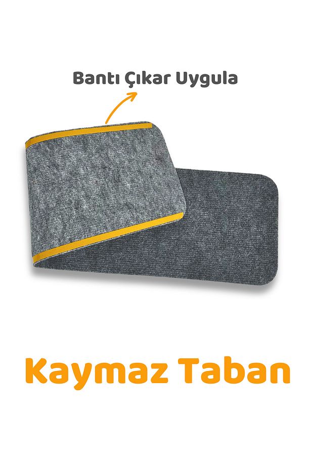 Merdiven Halısı Basamak Halısı Keçe Kaymaz Taban Yapışkanlı Halıfleks Gri 1li 20x75 Cm - 4