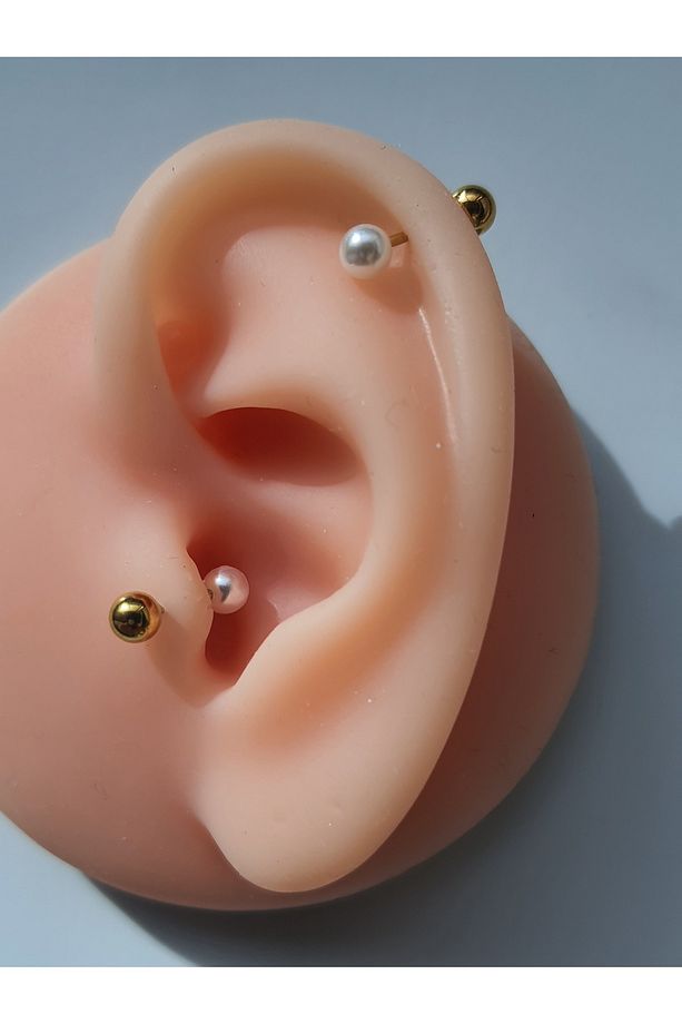 İnci Top Uçlu Çelik Tragus Helix Kıkırdak Piercing Tek Adet - 2