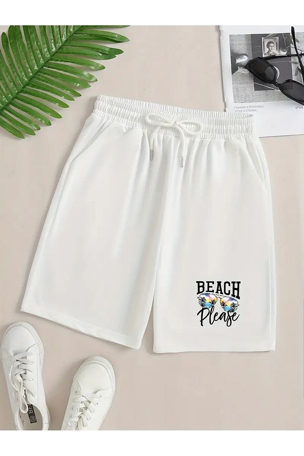 Unisex Beach Please Baskılı Renkli Basic Şort - 1