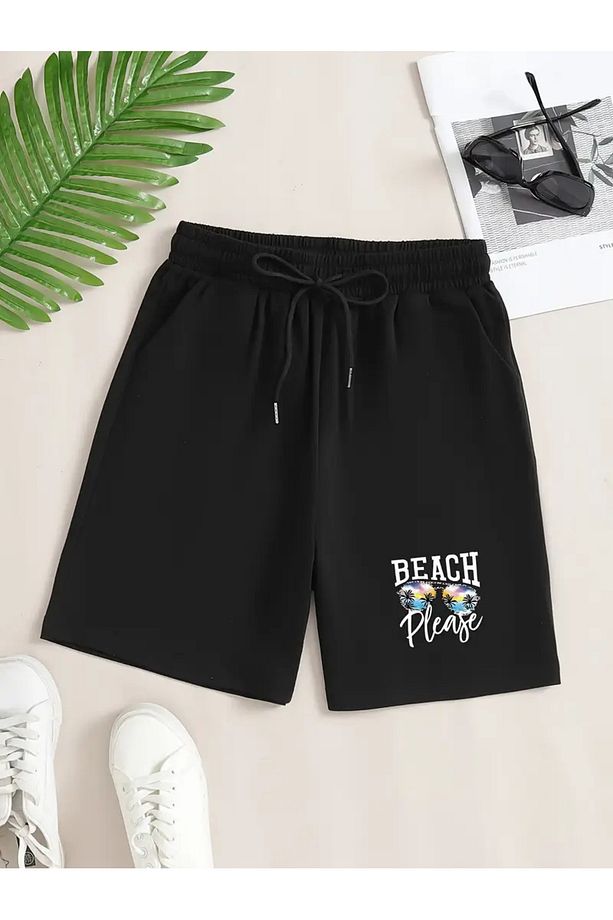 Unisex Beach Please Baskılı Renkli Basic Şort - 1