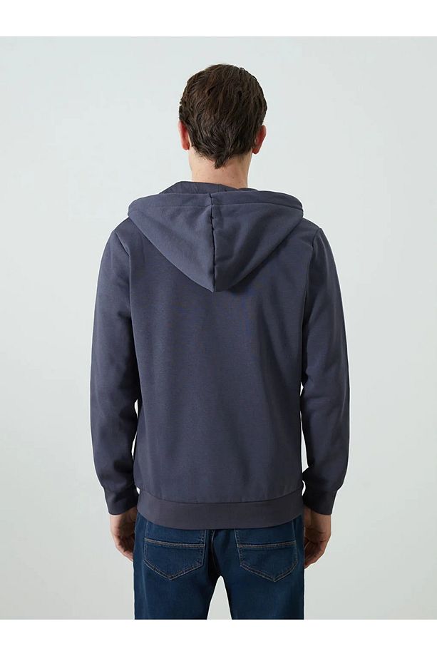 LCWAIKIKI Basic Kapüşonlu Uzun Kollu Erkek Fermuarlı Sweatshirt - 4