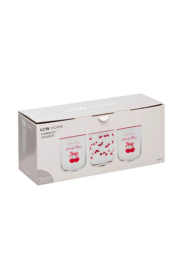 LCW HOME Karışık Kiraz Baskılı Cam Su Bardağı 3'lü 350 Ml T T - 5