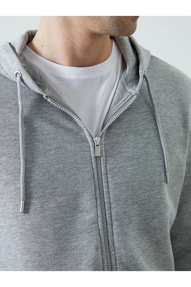 LCWAIKIKI Basic Kapüşonlu Uzun Kollu Erkek Fermuarlı Sweatshirt - 3