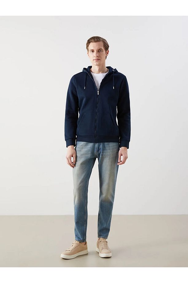LCWAIKIKI Basic Kapüşonlu Uzun Kollu Erkek Fermuarlı Sweatshirt - 2