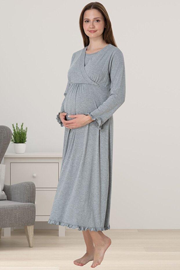 Effortt Gray Maternity Maternity Nightgown