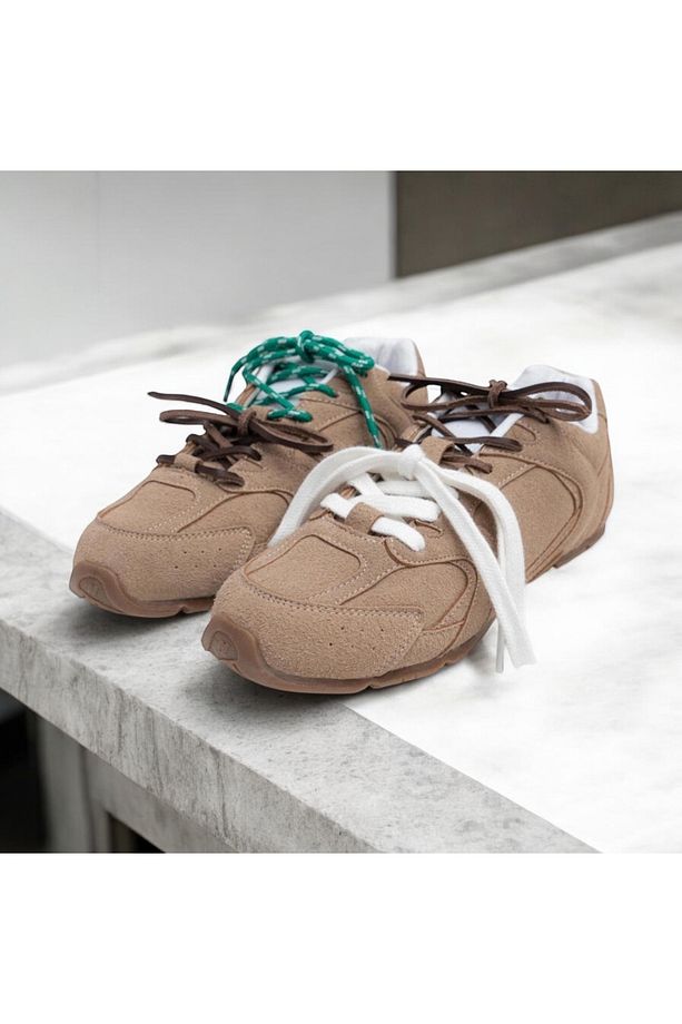 Süet Düz Taban Çift Bağcıklı Spor Ayakkabı Sneaker - 1