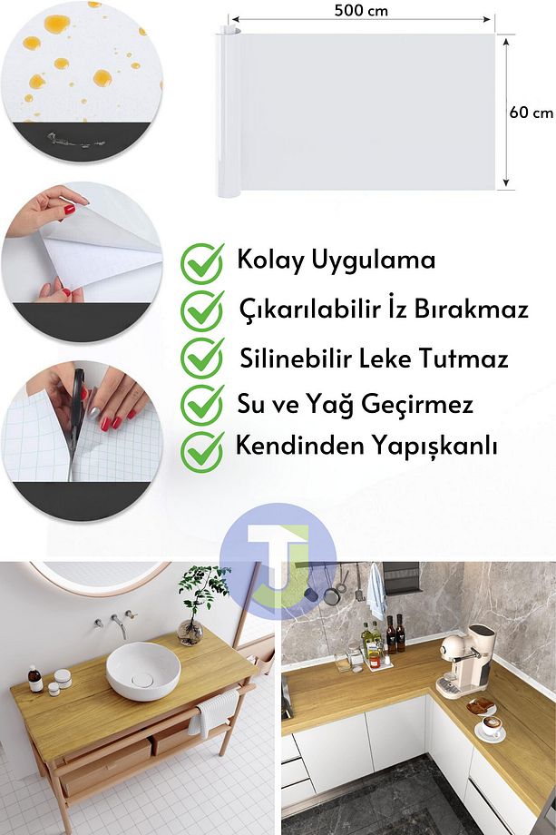 Kendinden Yapışkanlı Dokulu Ahşap Görünümlü Premium Mutfak Duvar Dolap Kaplama 60cmX500cm - 5