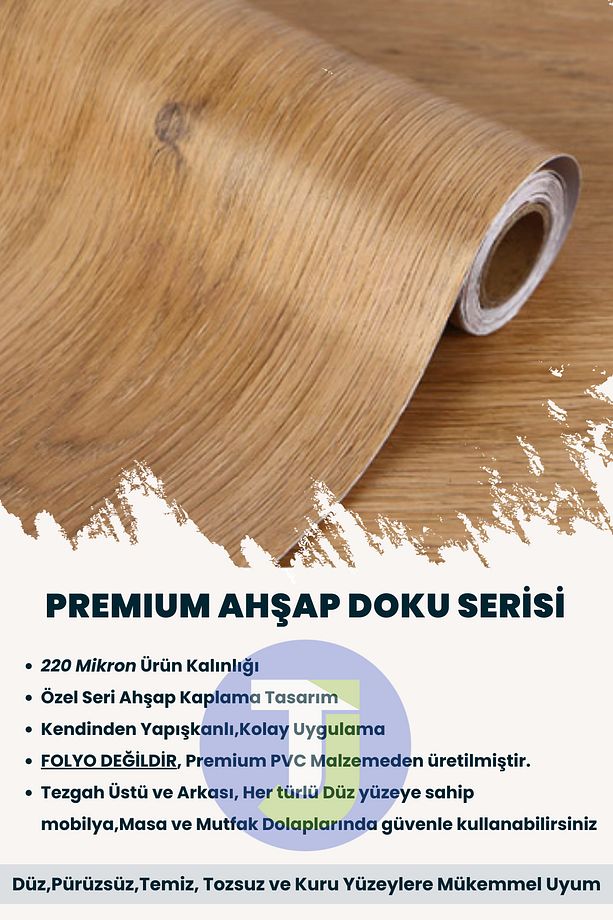 Kendinden Yapışkanlı Dokulu Ahşap Görünümlü Premium Mutfak Duvar Dolap Kaplama 60cmX100cm - 4