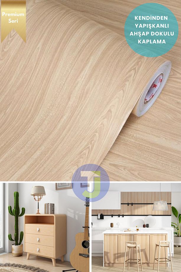 Kendinden Yapışkanlı Dokulu Ahşap Görünümlü Premium Mutfak Duvar Dolap Kaplama 60cmX300cm - 1