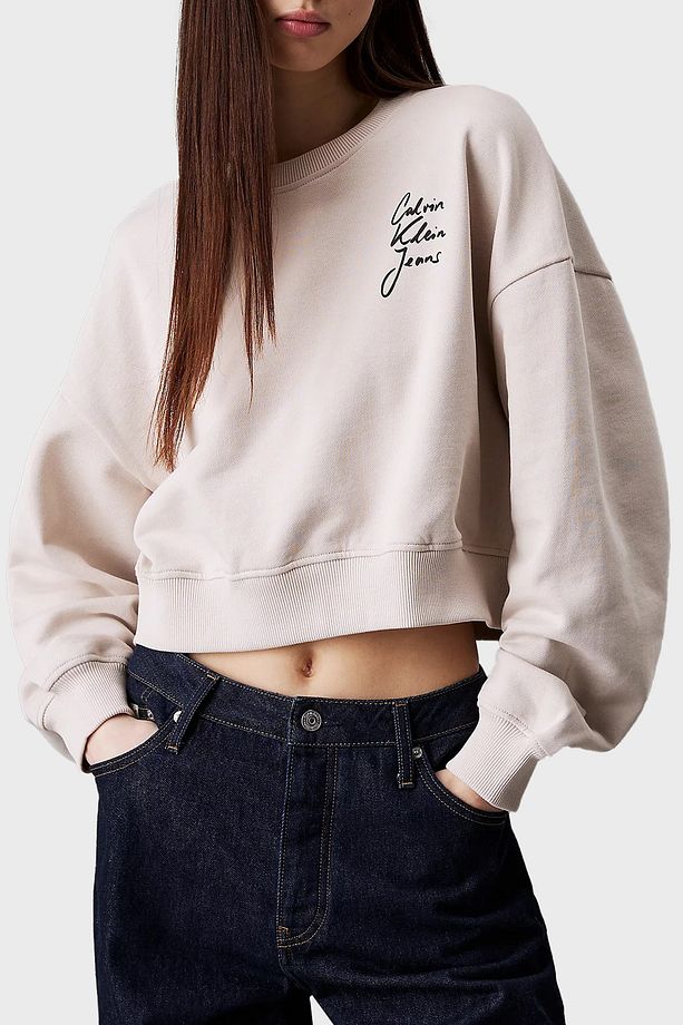 % 100 Pamuk Relaxed Fit Bisiklet Yaka Crop Sweat J20J224743PDH SWEAT J20J224743 P - 1