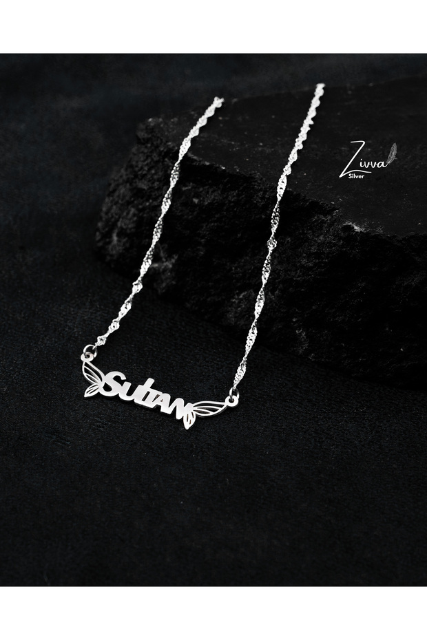 925 Ayar Gümüş Kanatlı İsimli Kolye - 1