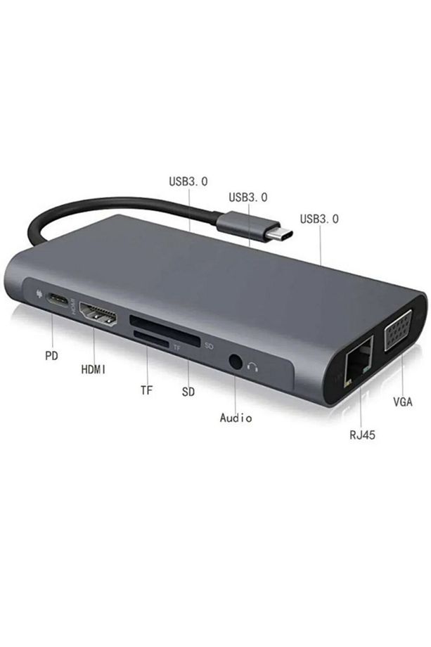 11in1 Type-c to Usb Hdmı 4xUsb Rj45 Hdmi Vga Sd Tf Card Çevirici Adaptör - 3