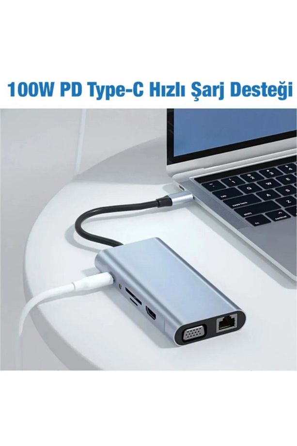 11in1 Type-c to Usb Hdmı 4xUsb Rj45 Hdmi Vga Sd Tf Card Çevirici Adaptör - 7