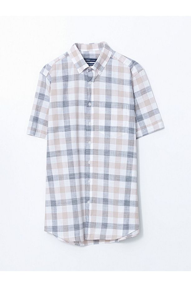 LCWAIKIKI Classic Regular Fit Kısa Kollu Ekose Poplin Erkek Gömlek - 1