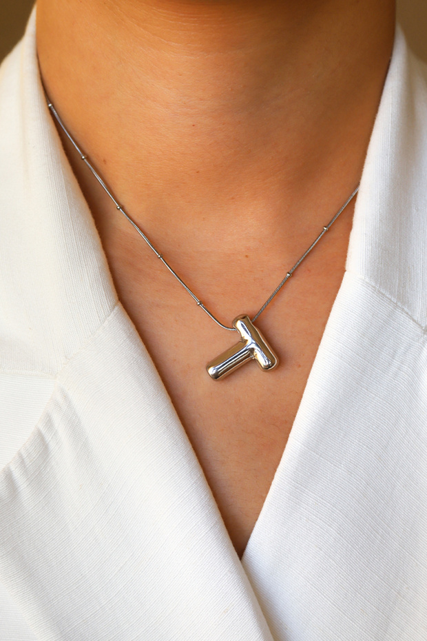 Letter Balloon Model Silver Colored Steel Necklace