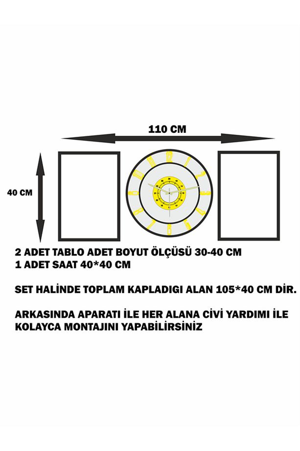 Aynalı Model 2 Li Kelebek Tablo Ve Saat Seti 40 - 2
