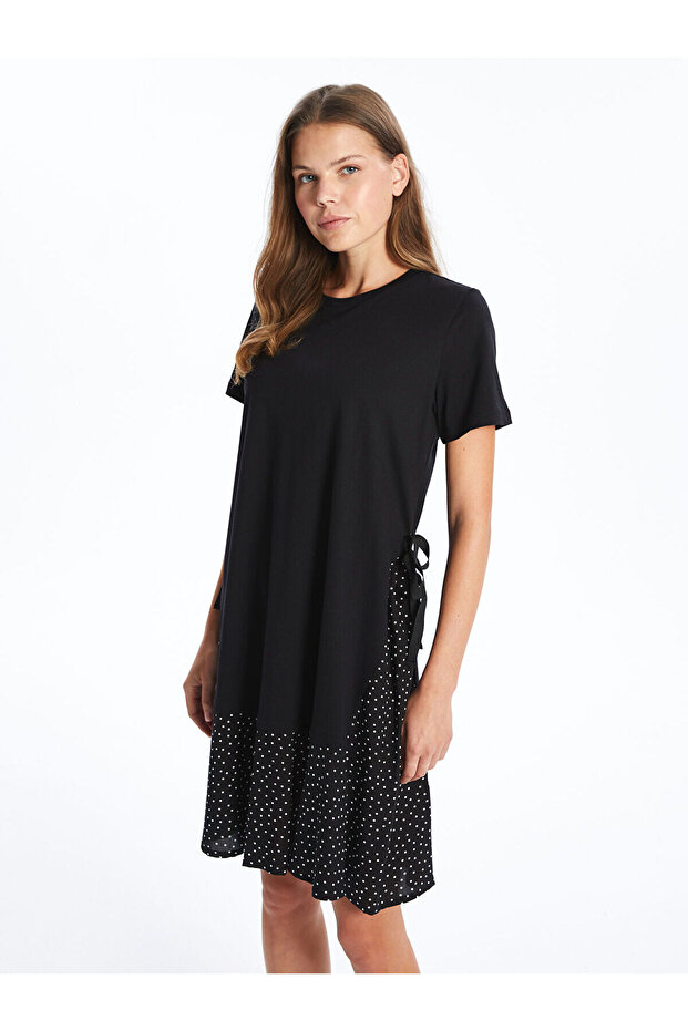 Crew Neck Polka Dot Short Sleeve Maternity Dress
