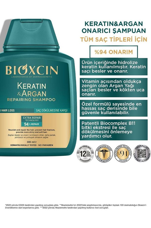 Keratin Argan İçeren Tüm Saç Tipleri İçin Onarıcı Şampuan 300ml x 4 Adet + 1 Adet 100ml Jel Hediye - 3