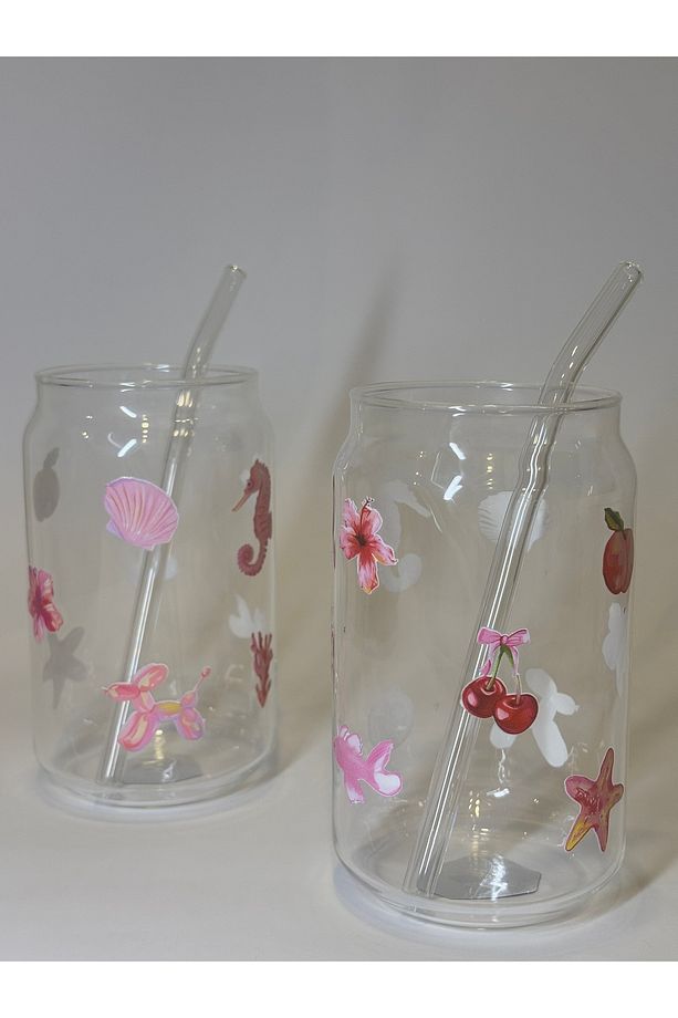 pembe pinterest pipetli  meşrubat/ kahve bardağı 2li set - 1