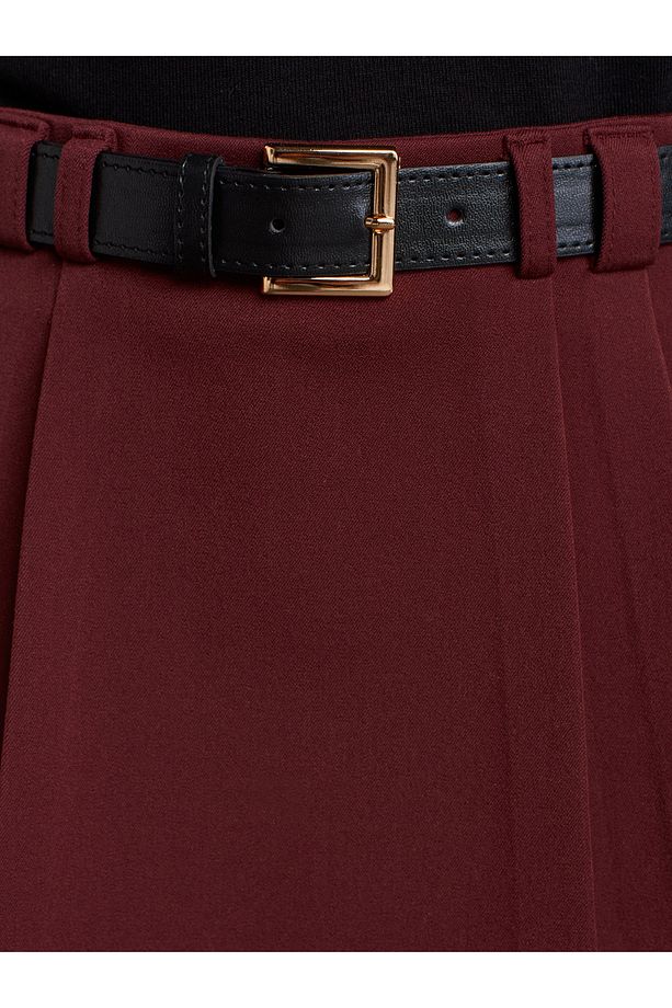 81055 Kemerli Duble Mini Şort Etek-Bordo - 4