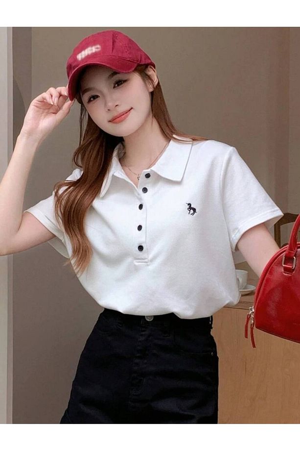 Unicorn Baskılı Polo Yaka Düğmeli Kısa Kol Tshirt - 3